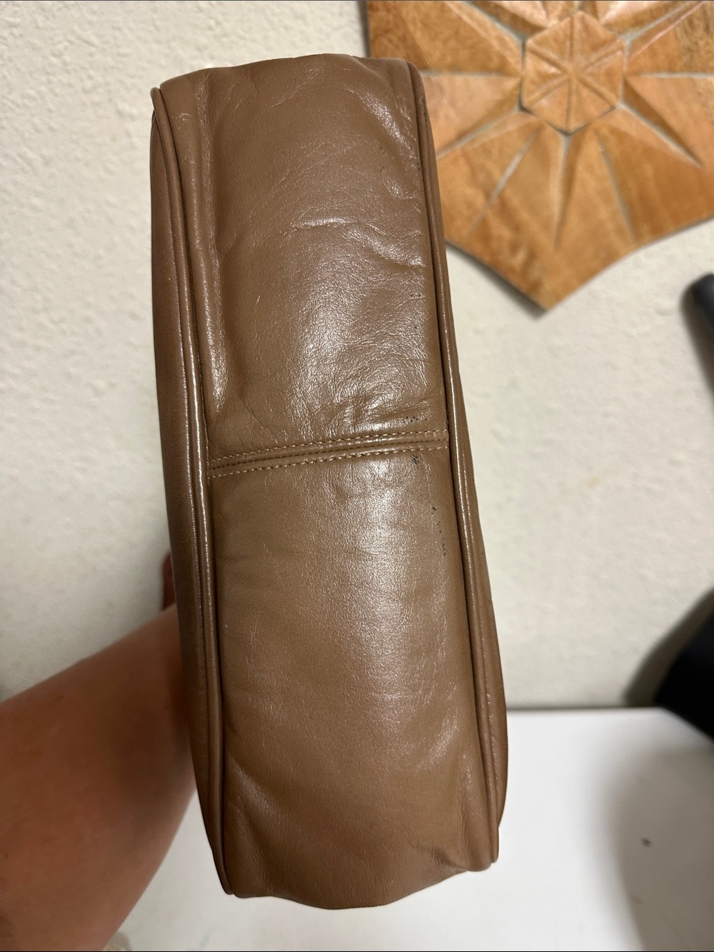 Anne Klein Brown Leather Top-Handle Shoulder Bag with Dark Tortoiseshell Accents - Picture 4 of 13
